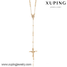 43038 Xuping 18k joyas nuevo diseño enchapado en oro largo collar de rosario en forma de cruz
